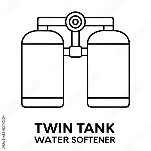 Minimal twin tank water softener icon design for home water purification systems