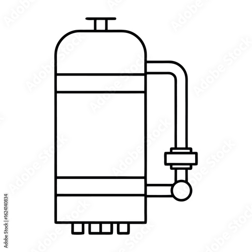 Clean illustration of a vertical water tank with inlet and outlet pipes suitable for industrial or environmental themes