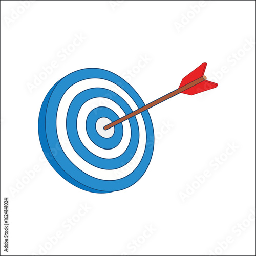 Vibrant blue target with a red arrow hitting the center, symbolizing precision, focus, and achievement in goal-setting, ideal for representing success and accuracy in business or personal objectives.