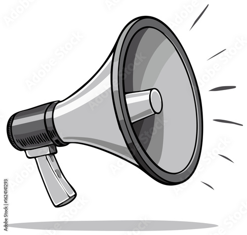 Gray Bullhorn Illustration Announcing Message Reaching Audience with Lines Showing Sound Propagation