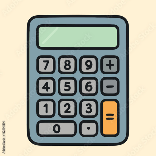 Illustration of a calculator, a tool for math, finance, and accounting, a graphic design for business or education, a cartoon style image for digital technology