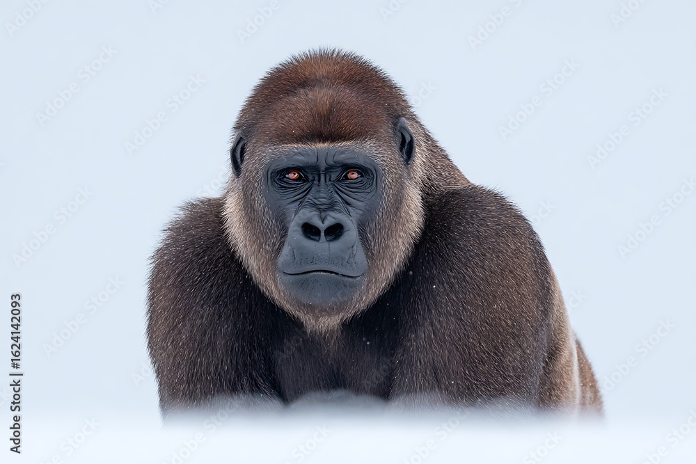 Obraz premium Majestic Gorilla in Winter Portrait of a Powerful Primate in Snow.