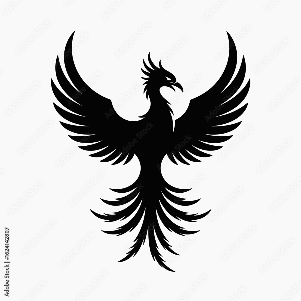 Obraz premium Majestic Black Phoenix Symbolizing Rebirth And Eternal Life In Mythical Folklore