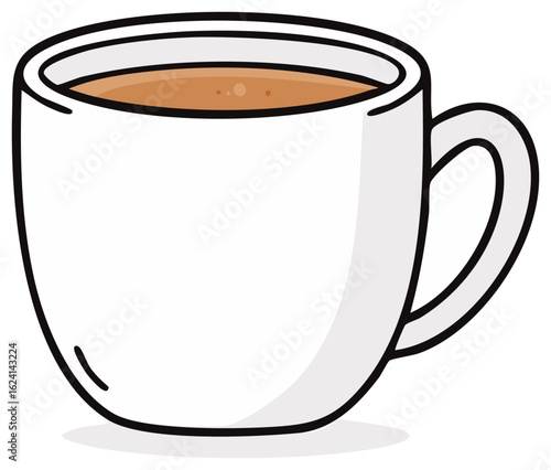 White ceramic mug filled with brown beverage vector illustration art