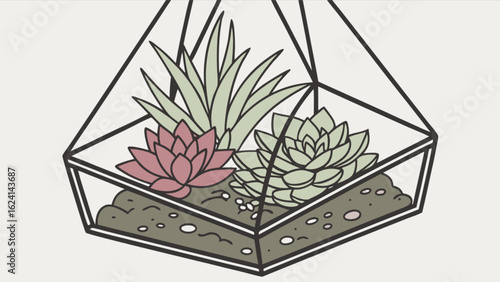 Geometric terrarium succulent plants indoor gardening home decor botanical illustration modern design art