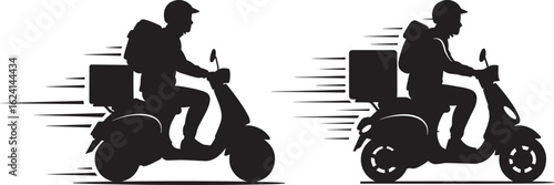 Delivery person riding a scooter silhouette
