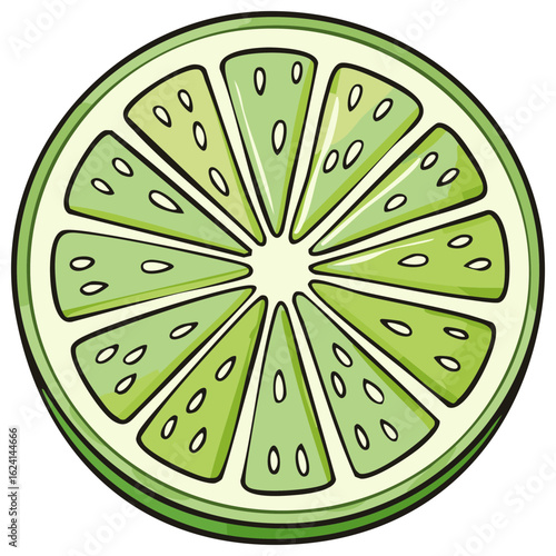 Cartoon Lime Slice: Citrus Fruit Illustration, Healthy Eating Concept, Green Culinary Element