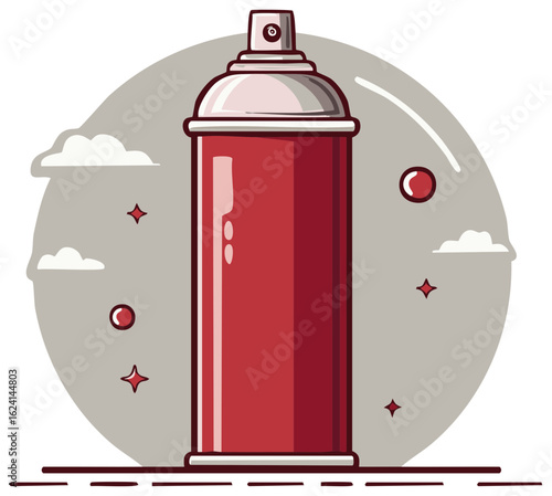 Red aerosol spray paint can illustration for graffiti and urban street art