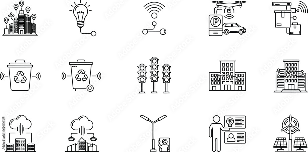 Fototapeta premium Smart city technology concept with iot, urban innovation, future infrastructure, network data, connection management, energy environment solution, and wireless communication