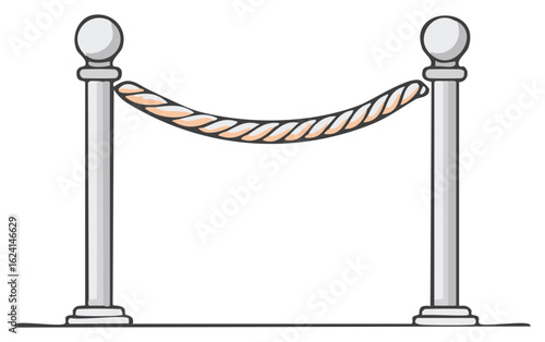 Rope Barrier Protecting an Area with Metal Posts and Spherical Top Creating Order for Queues or Event Access