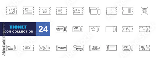 collection of ticket icon, editable stroke.	