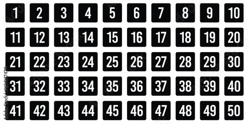 Set of 1-50 numbers design . Typography set of rectangle 1 to 50 Numbers. Bullet point number icon. Numeral typographic flat icon.