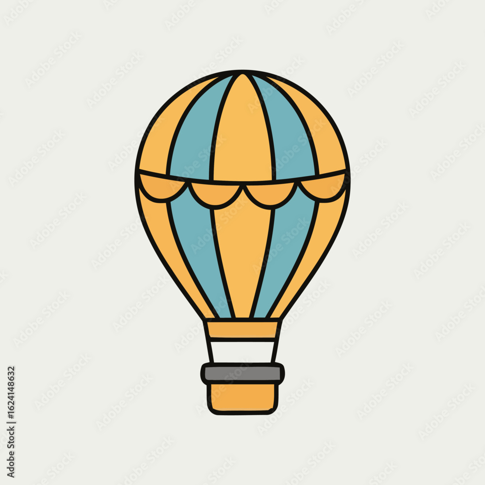 Fototapeta premium Striped hot air balloon icon in a flat design style. A vector graphic symbolizing travel, adventure, and freedom.