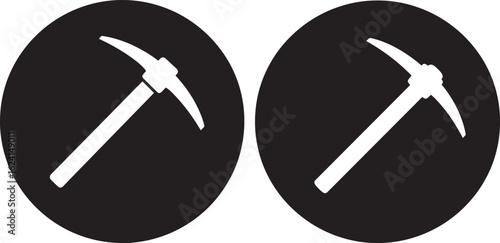 Two pickaxe silhouettes in oval shapes