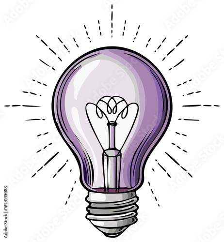 Cartoon Style Lightbulb with Radiating Lines Symbolizing Idea Generation and Innovation