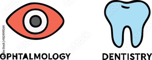 Ophthalmology and Dentistry Medical Icons Illustration.