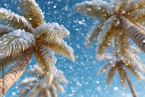 Palm Trees in a Snowy Paradise A Winter Wonderland Tropical Scene.