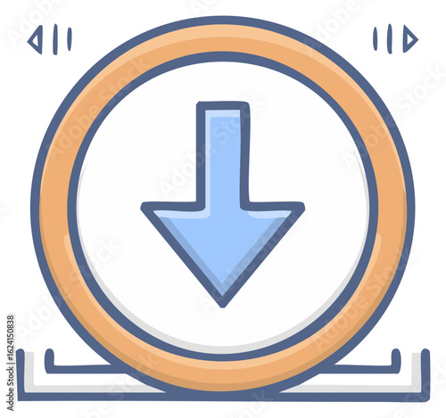 Creative hand drawn download icon with a downward arrow for digital media
