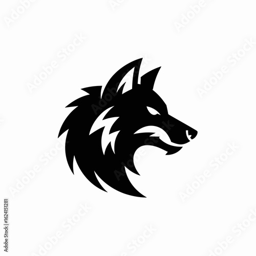 Majestic Black Wolf Head Illustration Fierce Creature Symbolizing Strength and Wildness