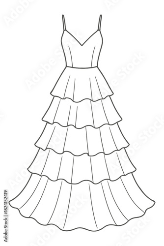 black and white tiered dress fashion design clip art preview