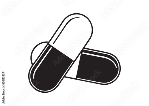 Capsule Pill Silhouette Vector for Pharmaceutical, Medication, and Modern Healthcare Icon Design.