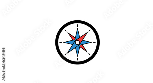 A stylized compass rose vector illustration featuring traditional nautical navigation element with north indicator and directionality focus