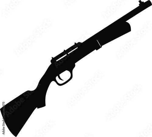 Black silhouette of a shotgun with a wooden stock and barrel on a white background firearm weapon