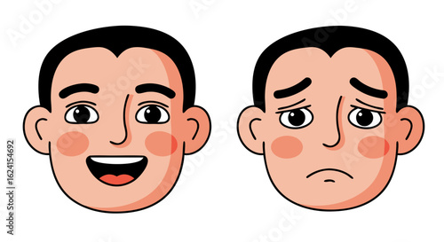 Illustration showcasing contrasting emotions, depicting joy and sorrow in a character study for mental wellness depiction