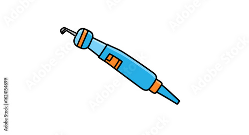 Stylized dental instrument, a playful and vibrant design that highlights modern oral care equipment and practices on a white background