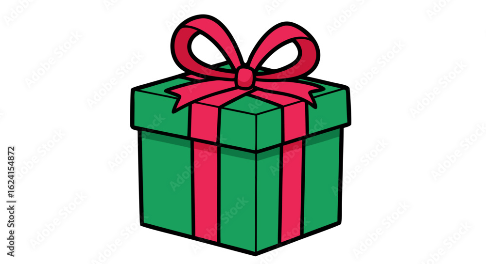 Obraz premium Festive green gift box with pink ribbon bow for birthdays and seasonal celebrations perfect for designs and illustrative projects