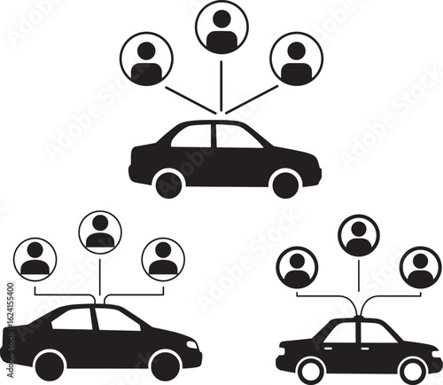 Car sharing network with user silhouettes silhouette