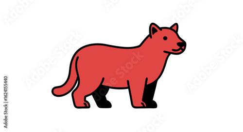 Stylized depiction of a red quadruped creature with bold outlines standing alert and watchful isolated on a clean bright white background