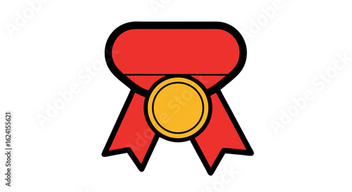 Vibrant red ribbon and golden medal design conveying achievements, rewards, recognition, and excellence isolated on a white backdrop showcasing