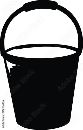 Black silhouette of an empty bucket with a handle pail container