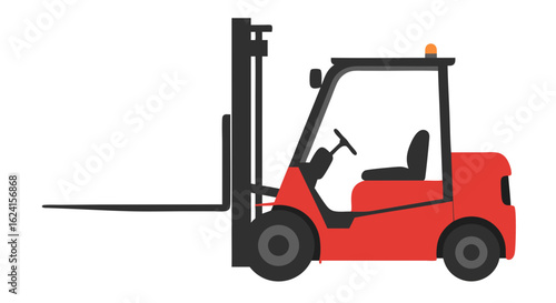 Stylized Red Forklift Illustration, Transportation and Lifting Equipment Visualization