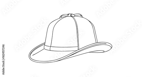 Monochrome illustration emphasizing a deerslayer hat with subtle shading and contours presented with simplicity and precision for versatility