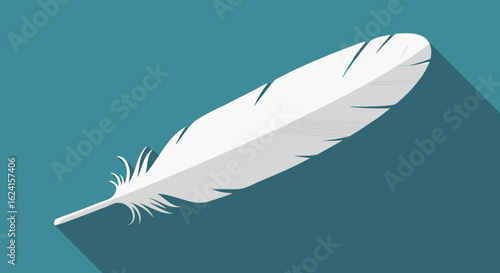 Serene simplicity: A pristine white feather floating against a muted teal backdrop offering quiet elegance and conceptual possibilities for various