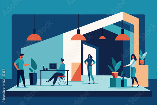 interior design show or expo scene in vector with  (1).eps