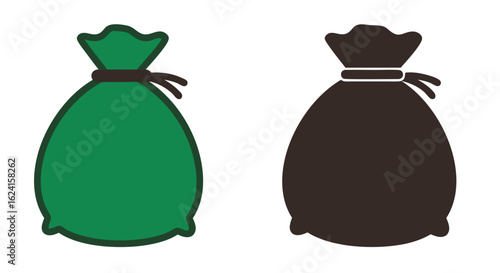 Graphic rendering of two bags in contrasting colors, minimalist representation of financial resources, showcasing duality and contrast within a