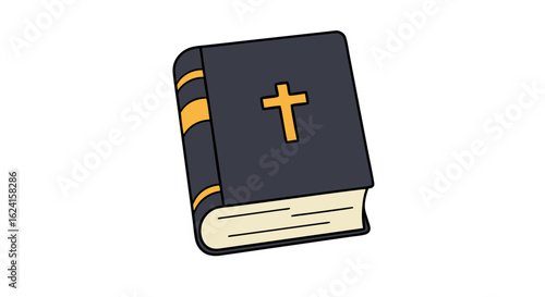 Stylized Illustration of a Holy Bible Depicting Faith, Religion and Spirituality on White Backdrop