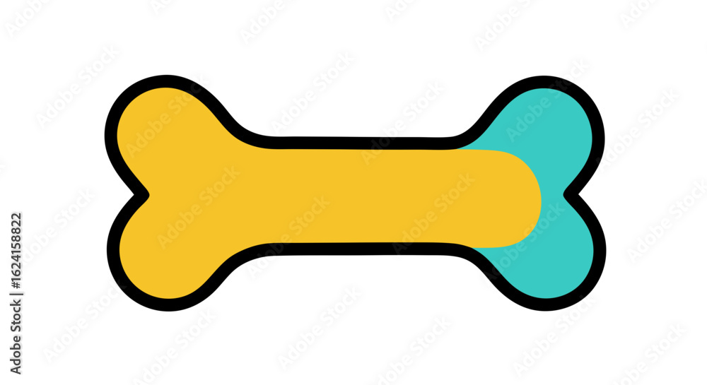 Stylized bone illustration with modern color palette and thick black outline suitable for vector graphics and whimsical designs Stylized bone illustration with modern color palette and thick black outline suitable for vector graphics and whimsical designs