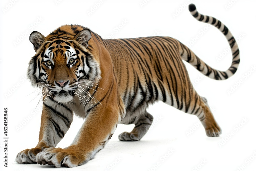 Obraz premium Tiger crouching on white background