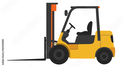 Illustrated Yellow Forklift Truck Isolated on White Background, Conveying Logistic Prowess with Precision and Efficiency on Neutral Background