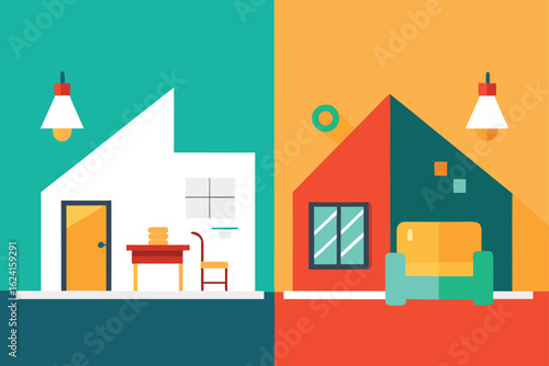 interior renovation before and after mockup  .eps