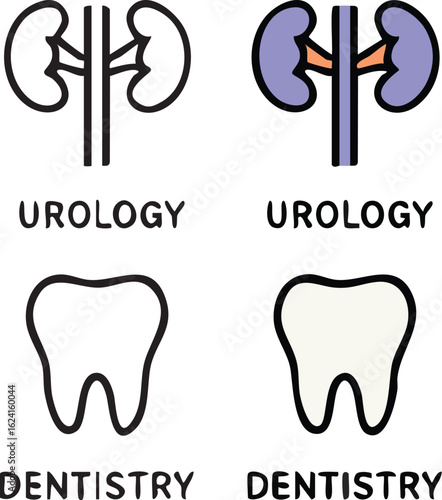 Urology and Dentistry Medical Specialty Icon Set.