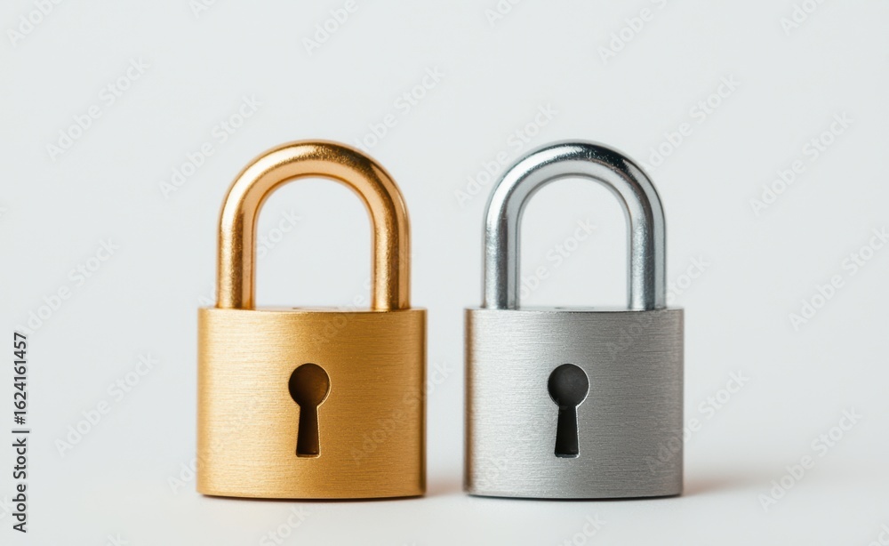 Two Distinct Padlocks in Metallic Gold and Silver Colors Two Distinct Padlocks in Metallic Gold and Silver Colors