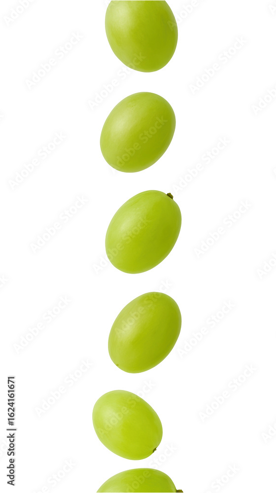 Fresh green grapes arranged in vertical line on transparency background, showcasing their smooth texture and vibrant color Fresh green grapes arranged in vertical line on transparency background, showcasing their smooth texture and vibrant color