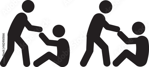 Two silhouettes helping each other up