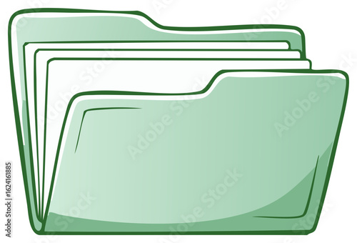 Simple green folder with papers vector illustration for document management and office supplies