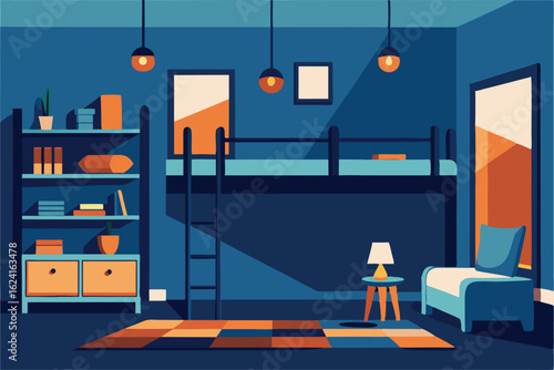 kids  bedroom with bunk beds  toys  bookshelves  a.eps